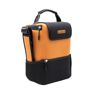 Kanga Coolers orange and black insulated lunch bag with top handle and front mesh pocket