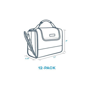 Kanga Coolers 12 pack cooler bag line drawing with dimensions 11 inches by 8 inches by 5.75 inches