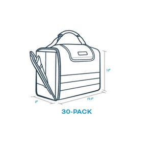 Kanga Coolers 30 pack cooler bag line drawing with dimensions 13.5 inches by 8 inches by 10 inches