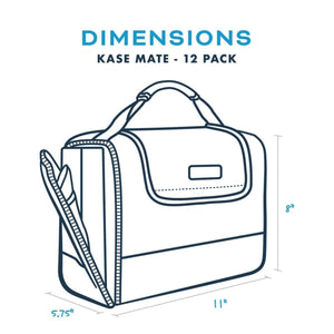 Kanga Coolers Kase Mate 12 pack dimension diagram showing 11 inch width 8 inch height and 5.75 inch depth