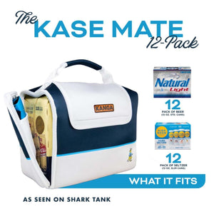 Kanga Coolers Kase Mate 12 pack showing capacity for standard and slim can beverage cases