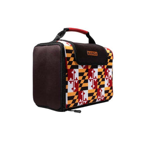 Kanga Coolers Maryland flag pattern insulated beverage cooler with black side panels and top handle