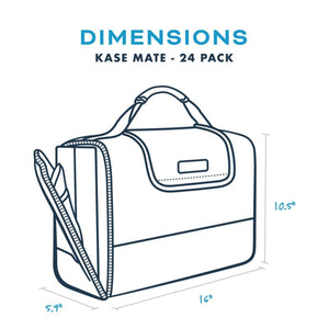 Kanga Coolers Kase Mate 24 pack cooler bag dimensions diagram showing 16 inch length 10.5 inch height and 5.9 inch width