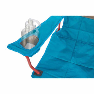 Kelty camping chair armrest with integrated mesh cup holder and water bottle
