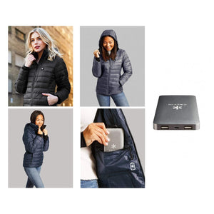 Kelvin heated jacket with portable power bank in pocket