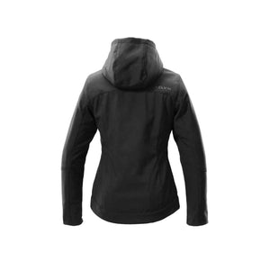 Back view of a black Kelvin hooded softshell jacket