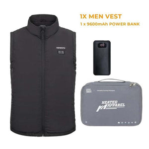 Kemimoto black heated vest with 9600mAh power bank and grey storage case