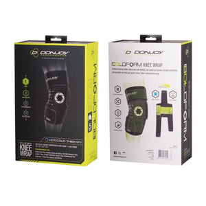 DonJoy Coldform knee wrap packaging showing product features and hot or cold therapy usage
