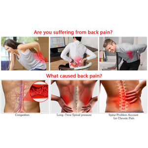 Infographic showing causes of back pain including congestion spinal pressure and spine problems