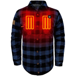 ActionHeat blue and black plaid flannel shirt with highlighted chest heating elements