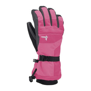 Kombi pink and black insulated winter glove with adjustable wrist strap and drawstring cuff
