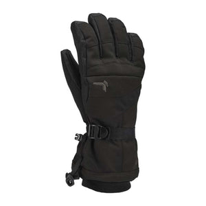 Black insulated winter glove with wrist strap and adjustable cuff