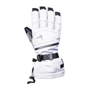 Kombi white ski glove with black strap and zipper pocket