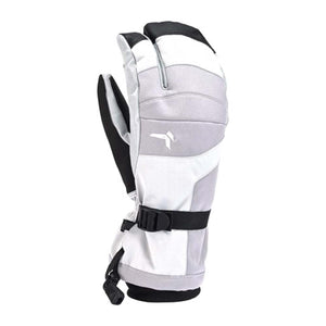Kombi white and grey three finger ski mitten with black wrist strap
