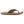 Brown leather flip flop with blue interior lining and patterned yellow footbed