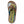 Brown flip flop with blue and yellow fish scale pattern footbed and DeYoung logo