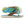 Korkers flip flops with brown leather straps and blue and green fish scale pattern footbed