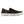 Korkers black canvas slip on shoe with white rubber sole and patterned interior lining