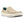 Korkers beige canvas slip on shoe with white rubber sole and patterned interior lining