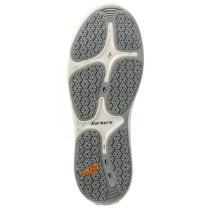 Korkers Klingon Deck shoe outsole with grey patterned traction pads on a white base