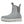 Grey Kamik ankle rain boot with white rubber sole and pull tabs