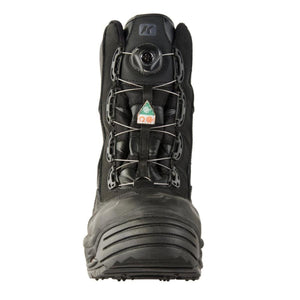 Korkers black winter boot with dial lacing system and reinforced toe cap