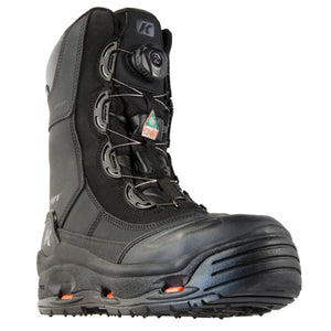 Korkers black winter boot with boa lacing system and reinforced toe cap