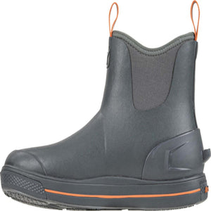 Korkers grey waterproof ankle boot with orange pull tabs and sole trim