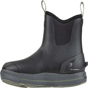 Black rubber ankle boot with grey sole and pull tabs