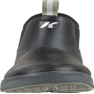 Korkers black slip on shoe with grey sole and pull tab