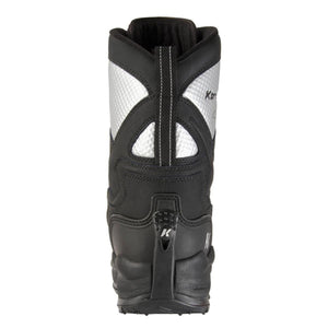 Back view of a black and silver Korkers wading boot