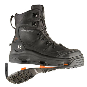 Korkers black wading boot with interchangeable sole system