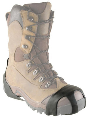 Korkers rubber toe cap accessory on a brown hiking boot