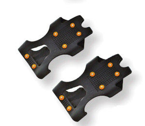 Korkers black rubber ice cleats with orange metal studs