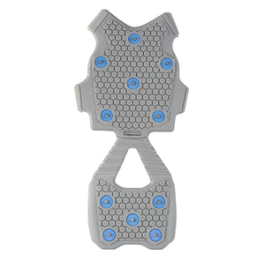 Korkers grey traction cleat with blue metal studs and hexagonal tread pattern