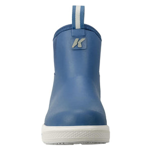 Blue Kamik waterproof ankle boot with white sole and pull tab