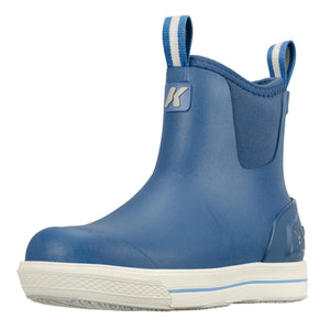 Blue rubber ankle boot with white sole and K logo