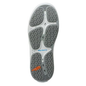 Bottom view of a Korkers Klingon Deck shoe sole with grey textured tread pattern