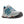 Korkers grey and blue athletic shoe with speckled midsole and black rubber toe cap