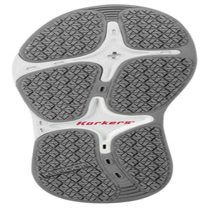 Korkers Klingon rubber outsole with grey tread pattern and white support frame