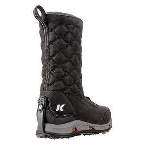 Korkers black quilted winter boot with grey midsole and heel pull tab