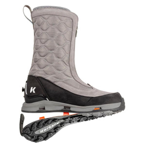 Korkers grey quilted winter boot with interchangeable traction sole