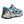 Korkers grey and blue water sandal with black heel strap and orange accents