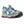 Korkers grey and blue water sandal with toggle lacing and black rubber toe cap