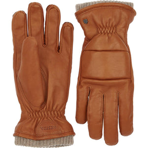 Hestra tan leather gloves with ribbed knit cuffs