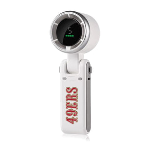 White handheld fan with digital display and 49ers logo