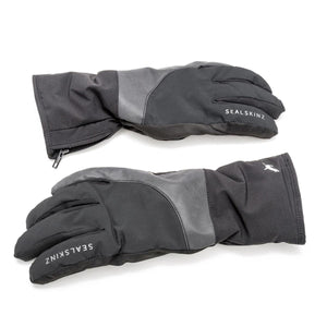 Pair of black and grey SealSkinz waterproof gloves with zippered cuffs