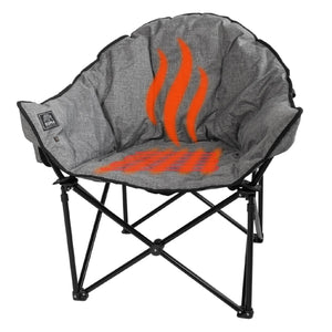 Kuma heated grey folding outdoor chair with orange heat graphic overlay