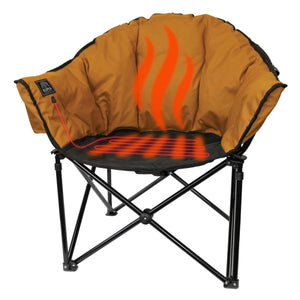 Kuma heated outdoor folding chair with orange fabric and black frame