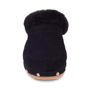 Cloud Nine Sheepskin black suede clog with fur lining and silver stud detailing